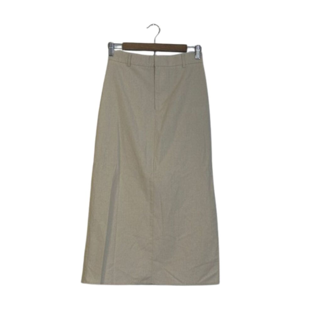 Cider Linen Midi Skirt Womens Small Side Slit Fall Woven Clean Girl Trendy Beige